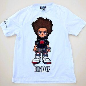 Boondocks Men’s White Huey Freeman Embroidered T-Shirt Signature 3D Riley Size M